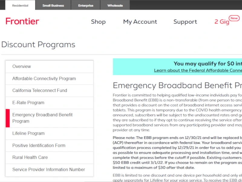 Frontier is an Emergency Broadband Benefit provider
